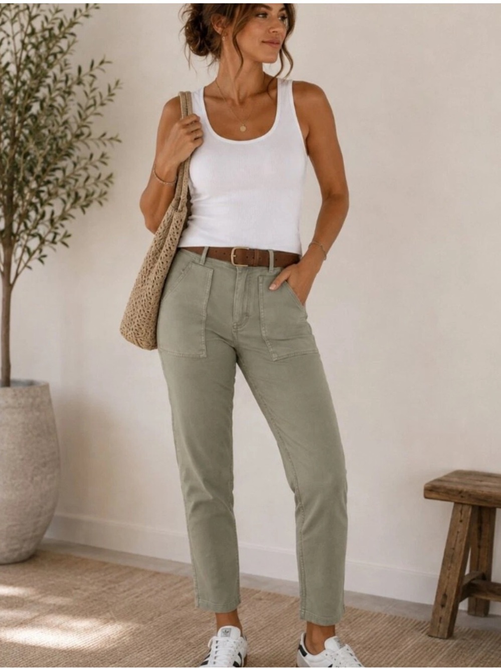 SPANX Cotton Blend Stretch Twill Ankle Cargo Pant Size 1X